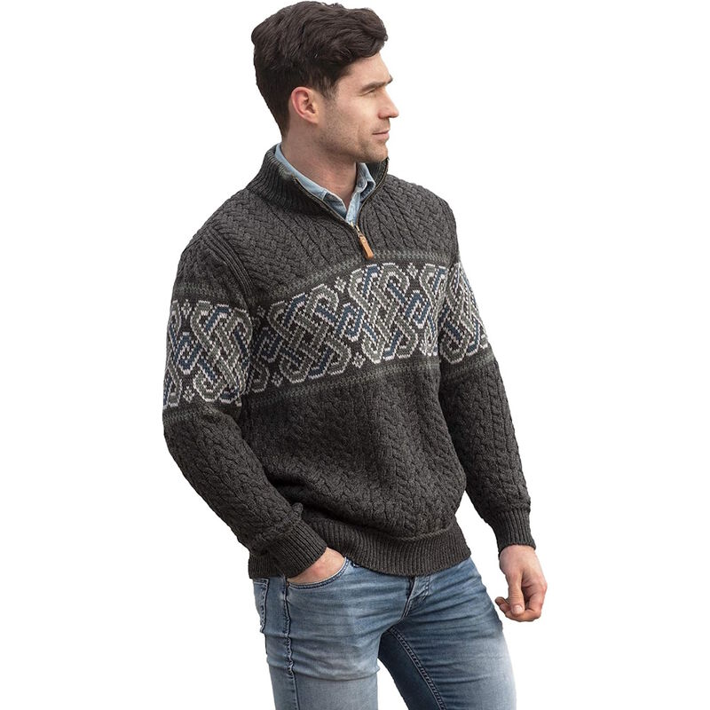Cable Knit Half Zip Jacquard Sweater